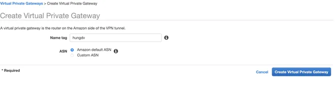 Tạo Virtual Private Gateway trong AWS