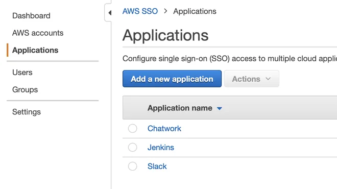 Applications trong aws sso