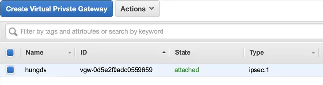 attach Virtual Private Gateway vào VPC