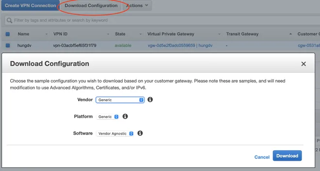 Tải configuration VPN connection