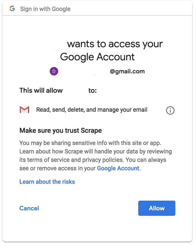 cấp quyền cho gmail trong nodejs